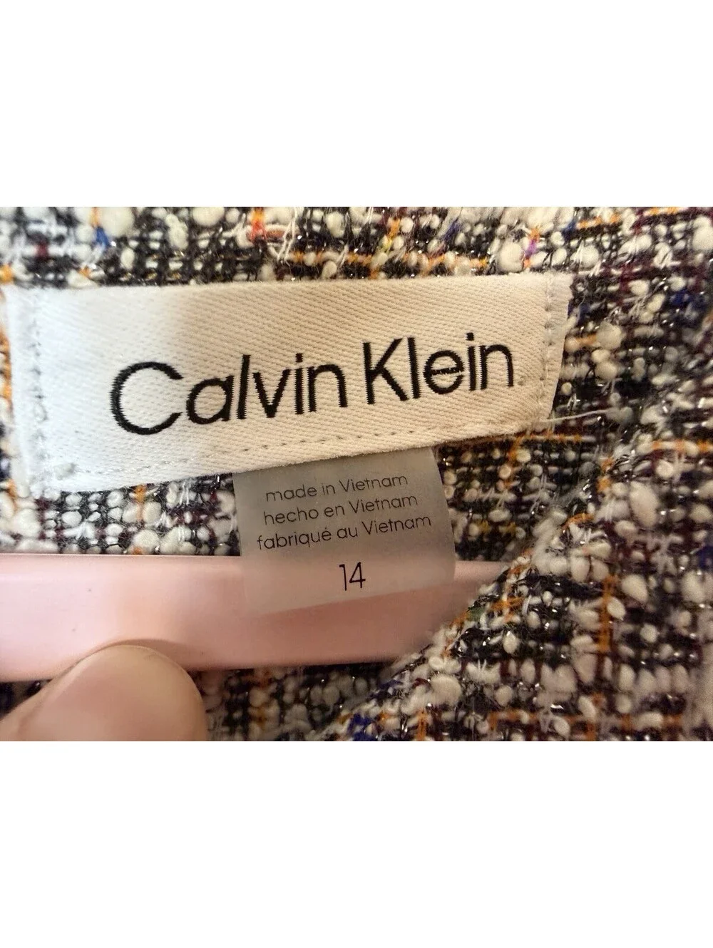 Calvin Klein Tweed Dress Sz 14 Women’s Sleeveless Tie Waist Belted A Line Midi